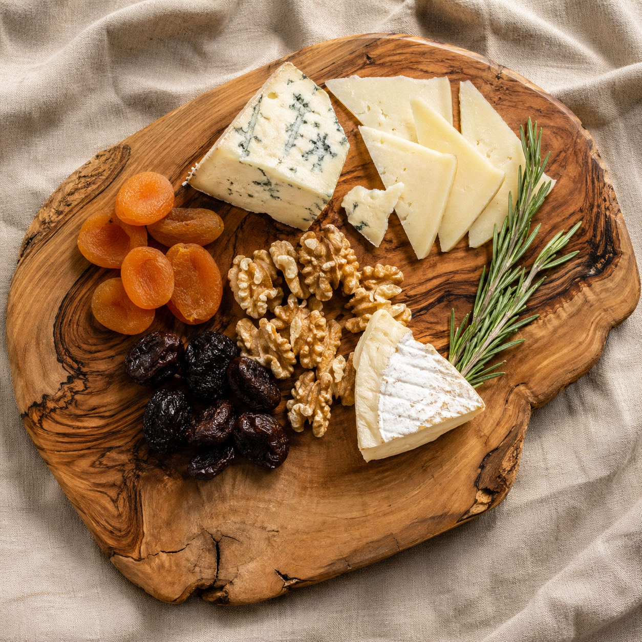 Timber serving board with cheese platter