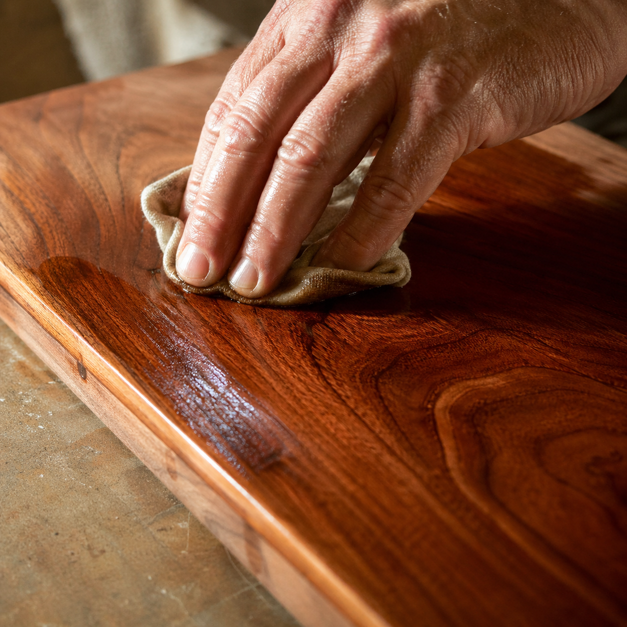 Oiling a finished timber board